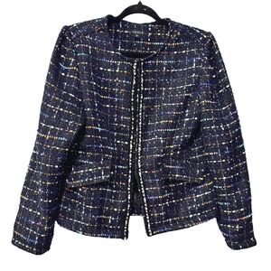 VENUS rhinestone‎ Tweed Blazer Jacket Embellished Collar Multi Color Sparkle